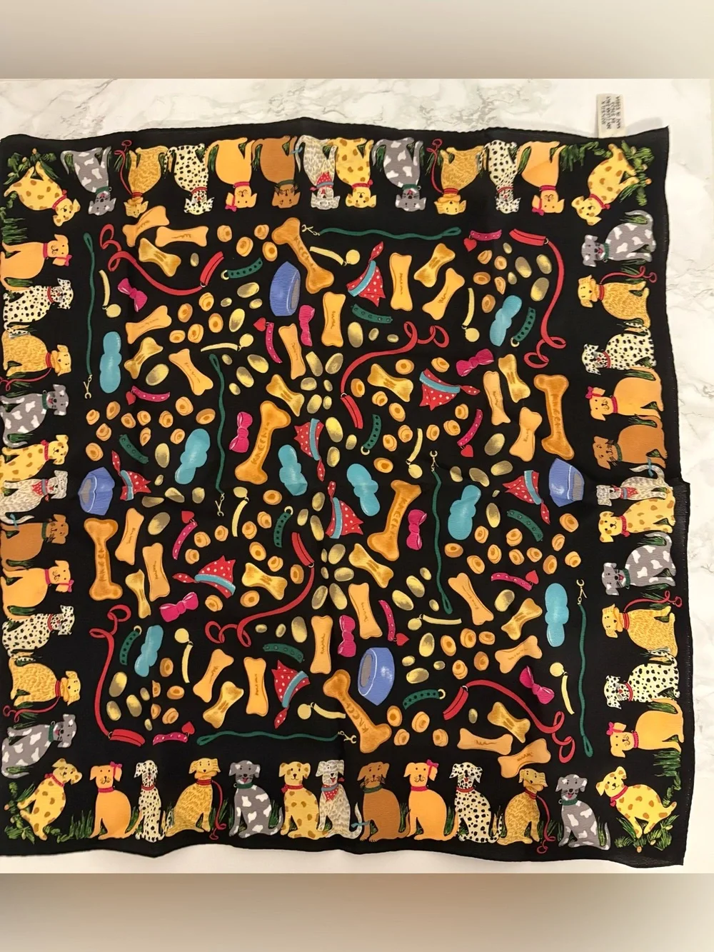 Vintage 1980s Dog Lover Silk Scarf